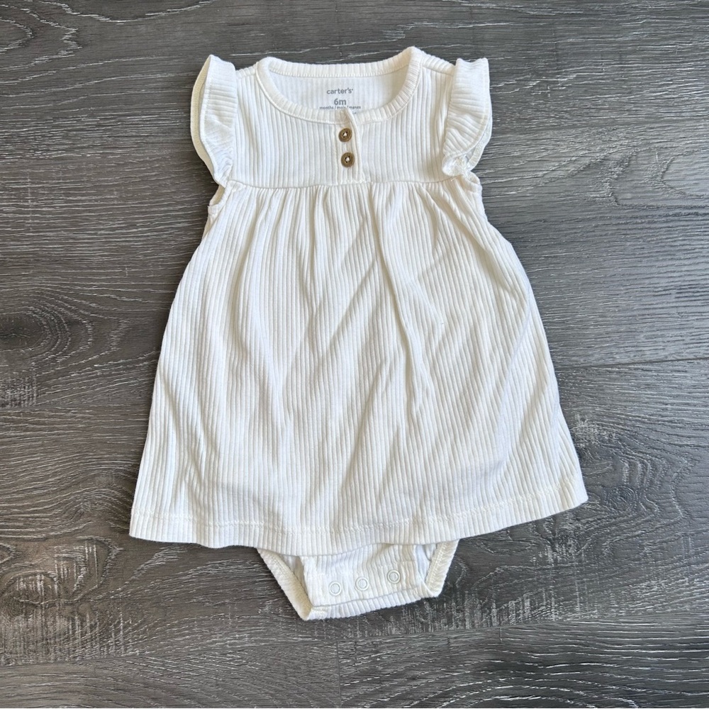 Carter's Cream Ribbed Flutter Sleeve Dress Bodysuit Size 6M